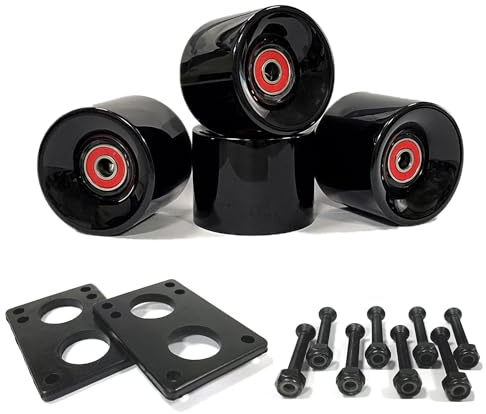 LOOEEL 70mm Longboard Wheels 80A Contains ABEC-9 Bearings and Spacers,Skateboard Riser Pads,Skateboard Hardware Screws Bolts,fit for Your Longboard Skateboards.-Black