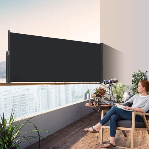 Kidsgigglz Toldo Lateral Retráctil, Toldo Vertical Exterior, Telas para Toldos Protección de privacidad, Toldos Exterior Terraza Enrollable contra el Viento UV para Balcón Jardín, 120x300cm-Antracita