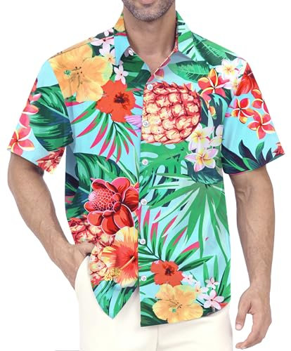 Gavliuu Hawaii Hemd Männer, Klassisches Herren Kurzarmhemd mit Blumen Druck, Leicht und Bequem als Freizeit und Urlaub Shirt