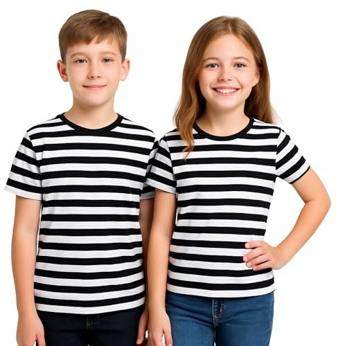 FNA FASHIONS® Magliette a maniche corte unisex a righe per bambini - Magliette morbide in cotone a maniche corte per ragazzi e ragazze, magliette casual per l'abbigliamento quotidiano per bambini