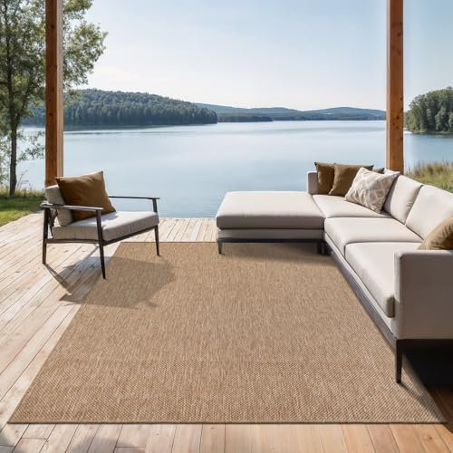 the carpet Mistra Modern Indoor and Outdoor Rug, Perfect for the Living Room, Bedroom or Patio, Weatherproof, Durable and Easy to Clean, Natural, 120 x 170 cm