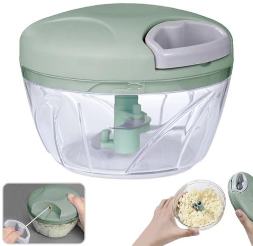 Multifunctional Garlic Chopper, Hand Pull String Garlic Chopper for Kitchen, Household Helper for Pressing Garlic, Cutting Vegetables and Mincing Meat(500ml,Green)