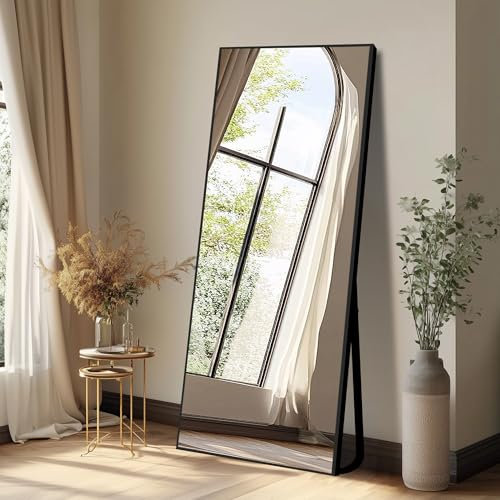 Aplancee Standspiegel 170x75cm, Schwarz groß Ganzkörperspiegel Wandspiegel mit Aluminiumrahmen zum stehend oder Aufhängen an die Wand, Bodenspiegel für Schlafzimmer, Wohnzimmer und Ankleidezimmer