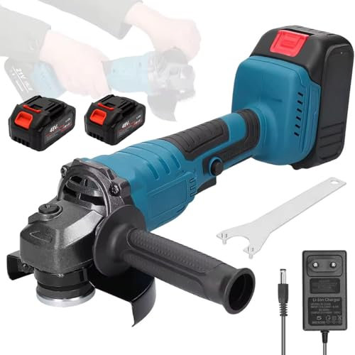 Smerigliatrice Angolare a Batteria 125mm con Motore Brushless 1800W, Senza Fili, con 2 Batterie 48V ad Alta Capacità,Ideale per tagliare, levigare, sbavare e lucidare metallo