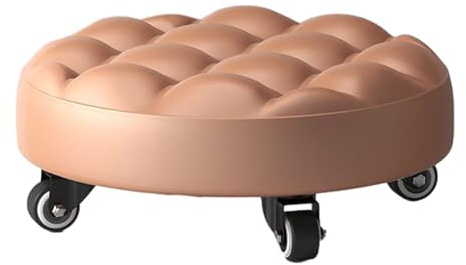 Silla rodante de suelo para adultos, cómodo asiento de poliuretano, taburete de tienda de perfil bajo, silla portátil con 4 ruedas, taburete de cuero versátil para uso en garaje y limpieza del hogar