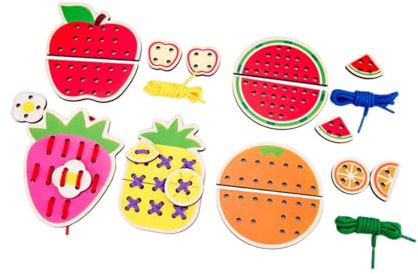 Garende Lacing Cards Sewing Cards Gift for Boys Girls Threading Activity Wood Early Development Sewing Kit Lacing Playing Games, Fruit