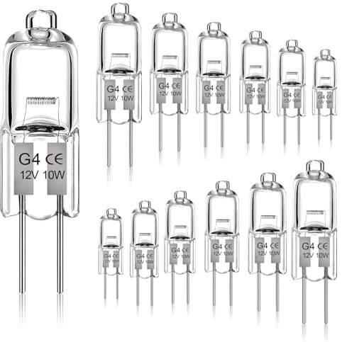 Givurao G4 Halogenlampe 10W, 12 Stück G4 12V Halogenglühbirne Dimmbar 2700K Warmweiß 280LM Kein Flackern 2 Pin Halogenlampen 10 Watt für Kronleuchter Dunstabzugshauben Schrankbeleuchtung