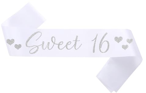 Sweet 16 sashļ¼White Sweet 16 Sash with Silver Glitter Printing Lettersļ¼Class of Sash for Graduation Partyļ¼birthday party White Silver Sash