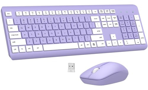 Wireless Keyboard and Mouse Combo, Full-Size Silent Ergonomic Keyboard and Optical Mouse, Long Battery Life, 2.4G Lag-Free Mice Keyboard for Computer, Mac, Laptop, PC, Windows(Purple)