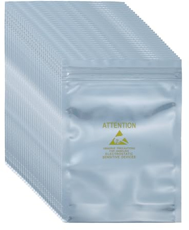 QUARKZMAN 100 Stück Antistatische Beutel, 10 x 15cm Wiederverschließbare ESD Abschirmbeutel Mit Etiketten Für Festplatten HDD SSD Elektronische Geräte Hauptplatinen Silber Grau