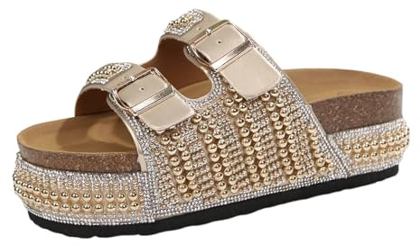 Sandalias Mujer Verano Brillantes Zuecos Plataforma Pedrería Cómodas Playa