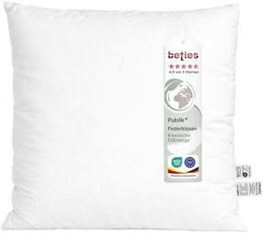 Beties - Oreiller « Publik » en plumes véritables - Produit lavable et fabriqué artisanalement - Couleur crème, 100 % coton, ivoire, 60 x 60 cm