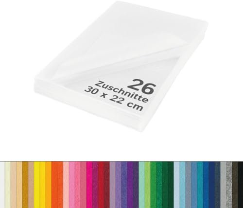 The Felt Store Bastelfilz 1,6mm Weiß, 26 Filzplatten ca. 30 x 22 cm (1 cm breiter als DIN A4), waschbar, Ideal für Filz Basteln mit Kindern