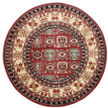 RugVista Kazak Simav, Rug, Ziegler/Kazak, Ø 4′11″ ft (Ø 150 cm), Round, Medium Pile, Living Room, Dining Bedroom, Hallway, Dry Clean Only, oeko_tex_100, Red Beige