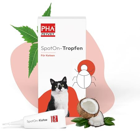 PHA Spot-On Tropfen für Katzen – Natürlicher Schutz gegen Flöhe, Zecken & Milben mit Neemöl & Laurinsäure, 2 Kunststofftuben à 1,5 ml
