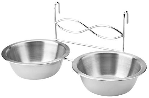 VIFER Hook On Pet Bowl Stainless Steel Dual Hanging Food Water Bowl Feeder with Hook for Cat Pet Dog Puppy Cage Crates