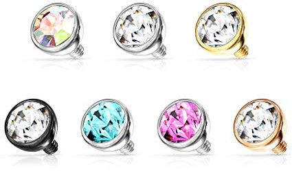 Paula & Fritz® Aufsatz-Dermal Anchor 4 mm Kristall Mehrfarbig 316L Chirurgenstahl 1,2 mm Gewinde Haut-Anker Skin Diver Implantat Kugel