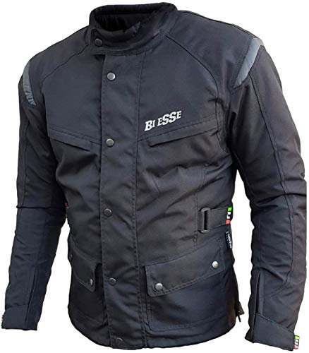 BI ESSE - Giacca moto uomo in cordura, giubbotto in Tessuto impermeabile, antipioggia, Fodera termica rimovibile, con Protezioni Certificate (IT, Testo, 3XL, Regular, Regular, Nero)