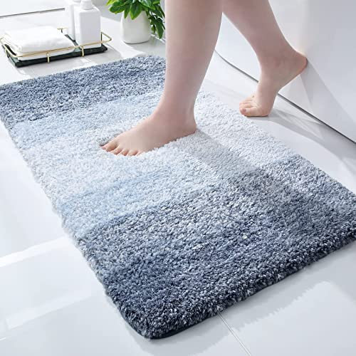 Homaxy Weich Badezimmerteppich 40x60 cm, rutschfest waschbar Badematte Flauschige Hochflor Badteppich Mikrofaser Saugfähig Badvorleger Duschvorleger (Blau)