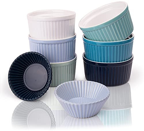 Amazy Soufflé Schalen und Cupcake Formen aus Keramik – 6x Souffle Schälchen & 2x Cupcakeformen (8er Set) | Souffle und Cupcake Förmchen für Cupcakes, Creme Brulee oder Suppen