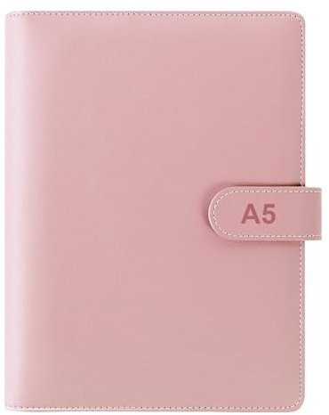 Archivador de Documentos A5,Carpeta De Cuaderno Recargable Anillas Recargable Carpeta de Anillas Cuaderno PU Cubierta de Carpeta para Papel de Relleno A5 (papel interior no incluido) Rosa