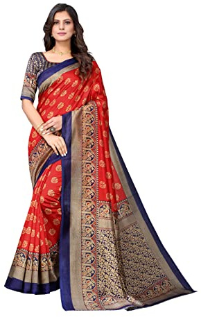 Yashika Sari de seda artificial jacquard para mujer, longitud estándar (Muskan rosa), Rojo, talla �nica