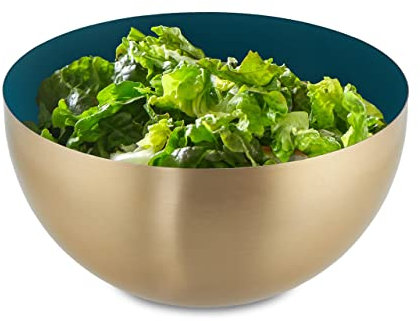 Relaxdays Ciotola da Insalata, Acciaio Inox, 2 Litri, Insalatiera da Ø 20 cm, Scodella Portafrutta da Cucina, Verde Oro