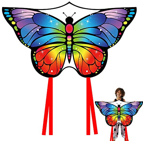 VLEDARLING Schmetterling Drachen flugdrachen für Kinder und Erwachsene, Drachen Drache für Kinder Erwachsene, Beach Drachen, Leichtwind Schmetterling Drachen,Einleiner flugdrachen(Bunt)