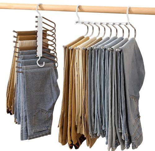 Ronronner 9 In 1 Grucce Pantaloni, 2 Pezzi Grucce Pantaloni Salvaspazio, Salvaspazio, Appendiabiti Multiuso, Ognuno Può Contenere 9 Pezzi, Pantaloni, Jeans, Sciarpe (2 Pantaloni Rack - Bianco)