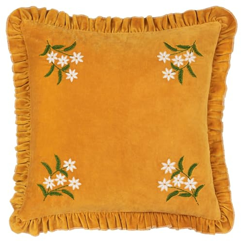 furn. Daisy Frill - Funda de cojín de Terciopelo de algodón Bordada