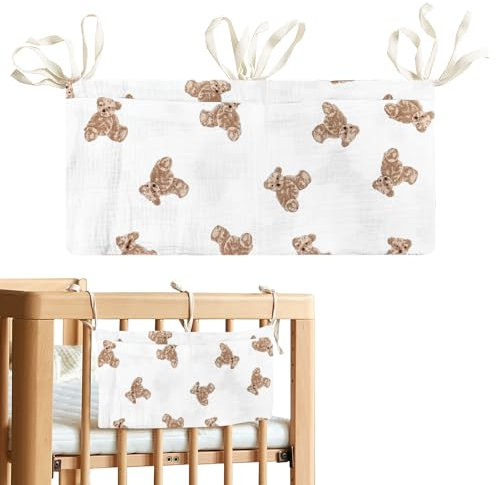 Aufbewahrungstasche für Kinderbett, Baby-Organizer, Aufbewahrung, Babybett-Organizer, Kinderbett mit 2 Taschen, Hängeaufbewahrungstasche, Windel-Caddy-Organizer aus Baumwolle (Bär)