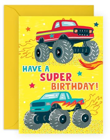 Central 23 födelsedagskort – SUPER MONSTER TRUCKS – perfekt för att pigga upp det roliga vid alla födelsedagstillfällen – perfekt för barn, pojkar, flickor och pojkar lastbilsälskare – levereras med