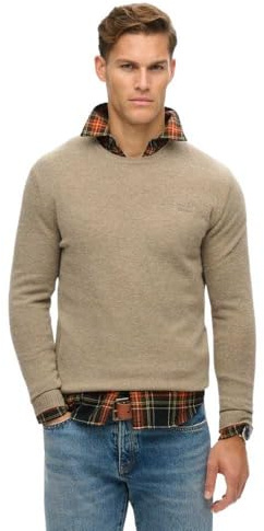 Superdry Herren Essential schmal Geschnittener Rundhalspullover Hellbraun Meliert S