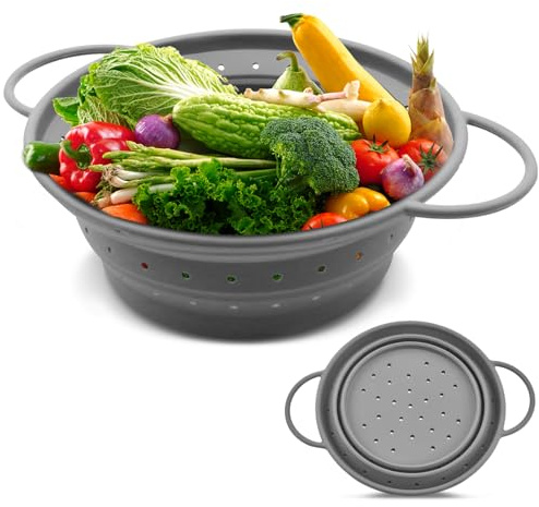 SHMSHNG Nudelsieb Faltbar, Faltbares Sieb 28cm, Hitzebeständiges Küchensieb, Küchensieb mit Handhaben, Platzsparendes Sieb Faltbar, Faltsieb mit Integriertem Edelstahl-Griff Oben für Küche, Camping