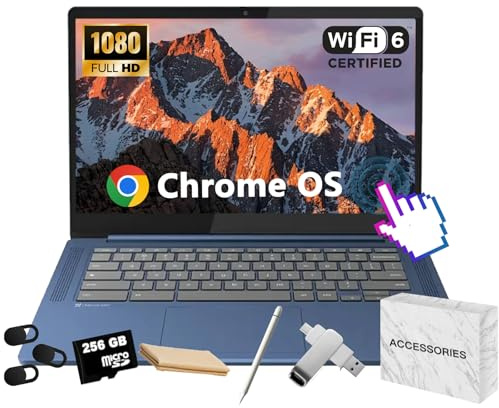 Lenovo IdeaPad Slim 3 Chromebook - 14″ FHD IPS Anti-Glare Touchscreen, for Business & Student, MediaTek Kompanio 520, 4GB RAM, 64GB eMMC, 256GB Micro SD Card, Webcam, WiFi 6, Chrome OS, Blue
