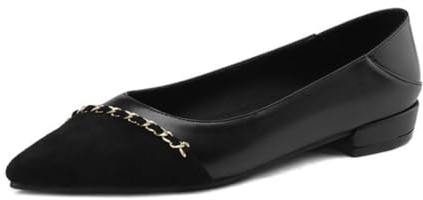Zapatos Planos de Punta Afilada Chic para Mujer Diseño de Dos Tonos Parte Superior de Cuero Suave Plantilla Acolchada Suela Antideslizante Zapatos de Oficina Elegantes,Negro,37 EU