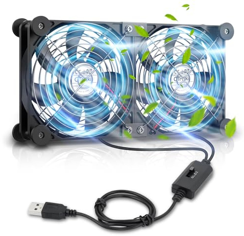 OTraki Ventilateur USB 14CM×14CM×2.5CM 3 Vitesses Double Rangée avec 8 Pieds Absorbant Ventilateur PC Silencieuse pour PC, Ordinateurs Portables, Projecteurs, Routeurs et Autres Appareils