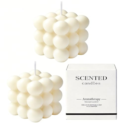 2 PCS candela a bolle candela profumata a forma di cubo in cera di soia naturale candela decorativa cube-shaped scented candles pera e fresia per soggiorno camera da letto bagno meditazione regalo