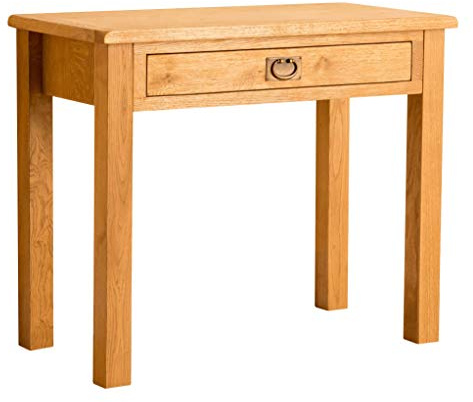 RoselandFurniture Lanner Oak Work Desk for Home Office | Rustic Waxed Slim Solid Wood Computer Workstation Laptop Table with Drawer for Writing, Study or Dressing Table