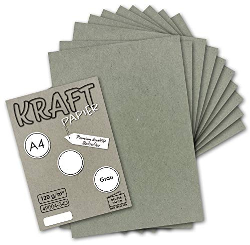 100 Blatt Vintage Kraftpapier in Grau DIN A4 120g graues Recycling-Papier, komplett ökologischer Brief-Bogen - Briefpapier UmWelt by GUSTAV NEUSER