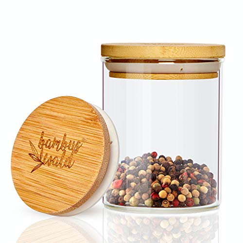 bambuswald© 150ml bocal de stockage | bocal de stockage avec couvercle hermétique en bambou 100% écologique - bocal en verre idéal pour les épices herbes provisions de café muesli