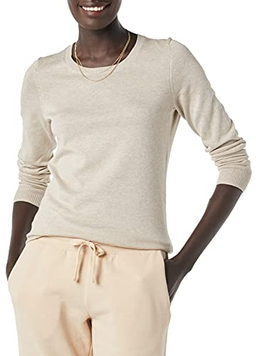 Amazon Essentials Women's Long-Sleeve Lightweight Crewneck Sweater (Available in Plus Size), Oatmeal Heather, X-Large