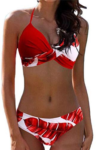 CheChury Conjuntos de Bikini 2 Piezas Sexy Mujer Push Up Escotado por Detrás Bikini Moda De Bloque de Color de Empalme Estampado Dividido BañAdores
