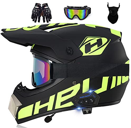 Casque Moto Cross Bluetooth Casque De Motocross Adulte Homologué DOT Casque Moto Cross Moto Set Avec Gants Lunettes Masque Casque Integral Pour ATV VTT BMX Quad Enduro Scooter D,L