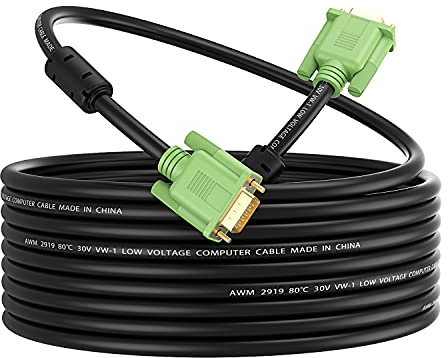 XXONE 25ft VGA Cable - Male to Male, 15 Pin Gold-Plated Connectors, 1080P HD - Compatible with Computer, Laptop, Monitor, Projector, Gaming, HDTV, DVD (Black)