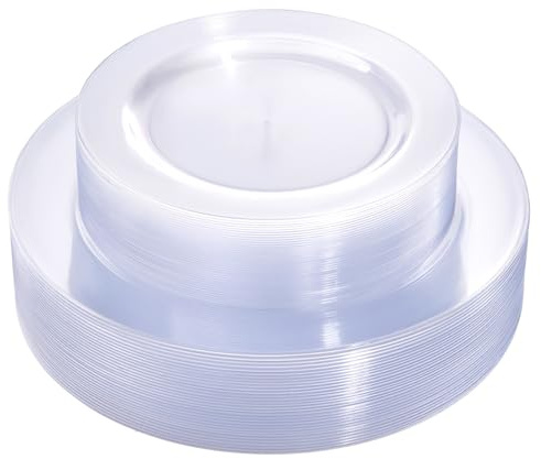 FLOWERCAT 60PCS Clear Plastic Plates - Disposable Clear Plates Heavy Duty for Christmas Party/Wedding/New Year - Include 30PCS 10.25inch Dinner Plates and 30PCS 7.5inch Dessert/Salad Plates