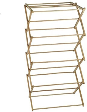 PREMZO 4 Tier Airer Bamboo Wooden Clothes Towel Folding DRYER Airier Vintage Traditional Classic Concertina Design Horse Laundry Home Free Standing Hanger Foldable Rack