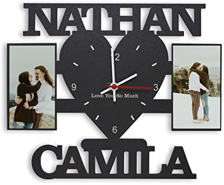 AIFLM Personalized Wooden Clock with Photo Engraved Text Picture,Custom Clocks for Walls,Customized Photo Clock,Customized Gift for Fother's Day Valentine's Day, Mother's Day, Living Room, Bedroom