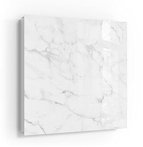DEQORI Cassetta portachiavi bianco, 30 x 30 cm, motivo piastra in marmo nel dettaglio, in vetro e metallo, con 50 ganci + 2 calamite, scatola dal design moderno magnetica e scrivibile