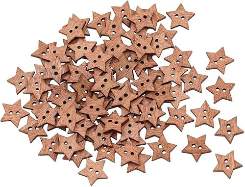 100Pcs Buttons in Star Shape Wooden Button for Craft Scrapbooking, Wooden Star Buttons Nature Sewing Accessories